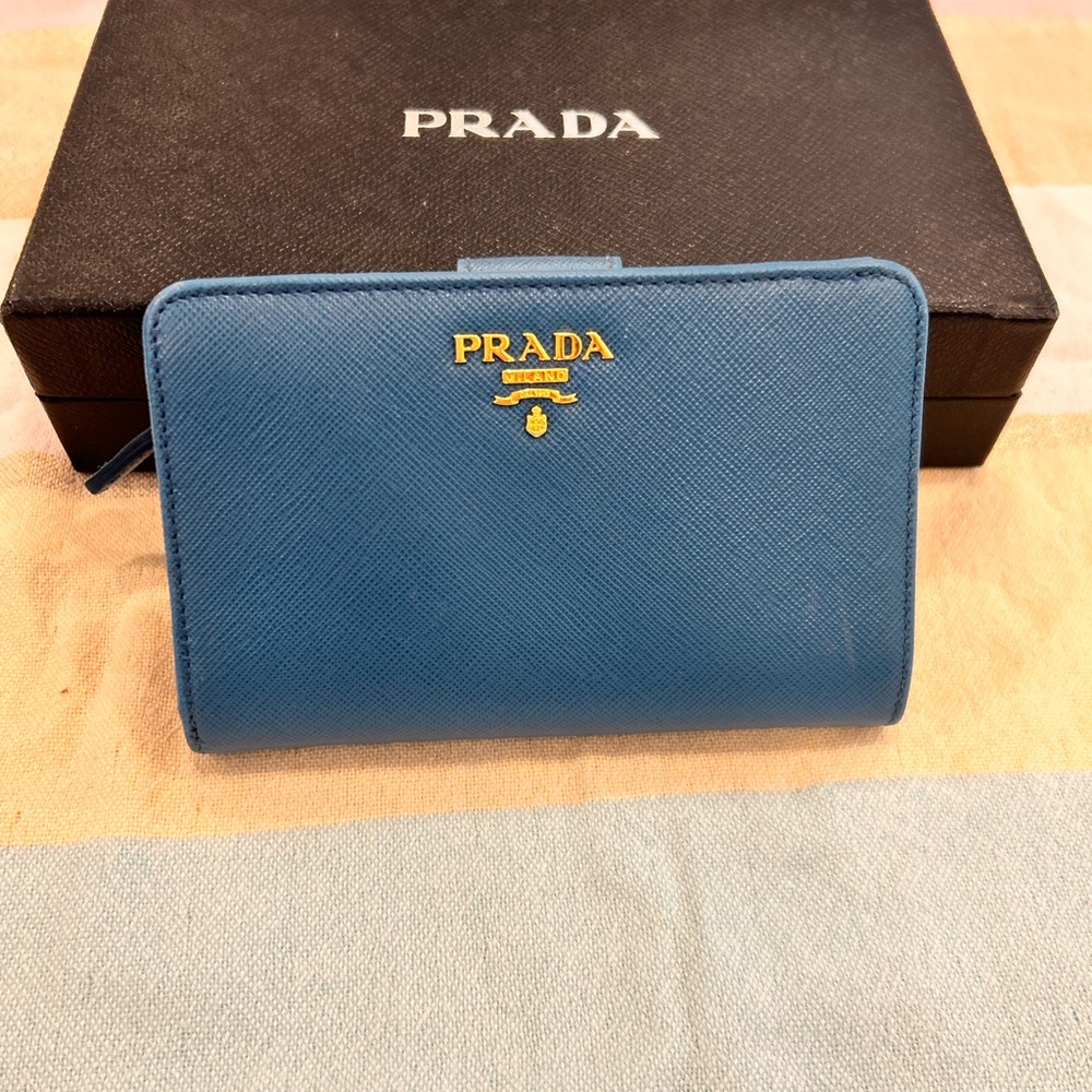 Prada Saffiano Leather Wallet – Blue – Authentic with Box